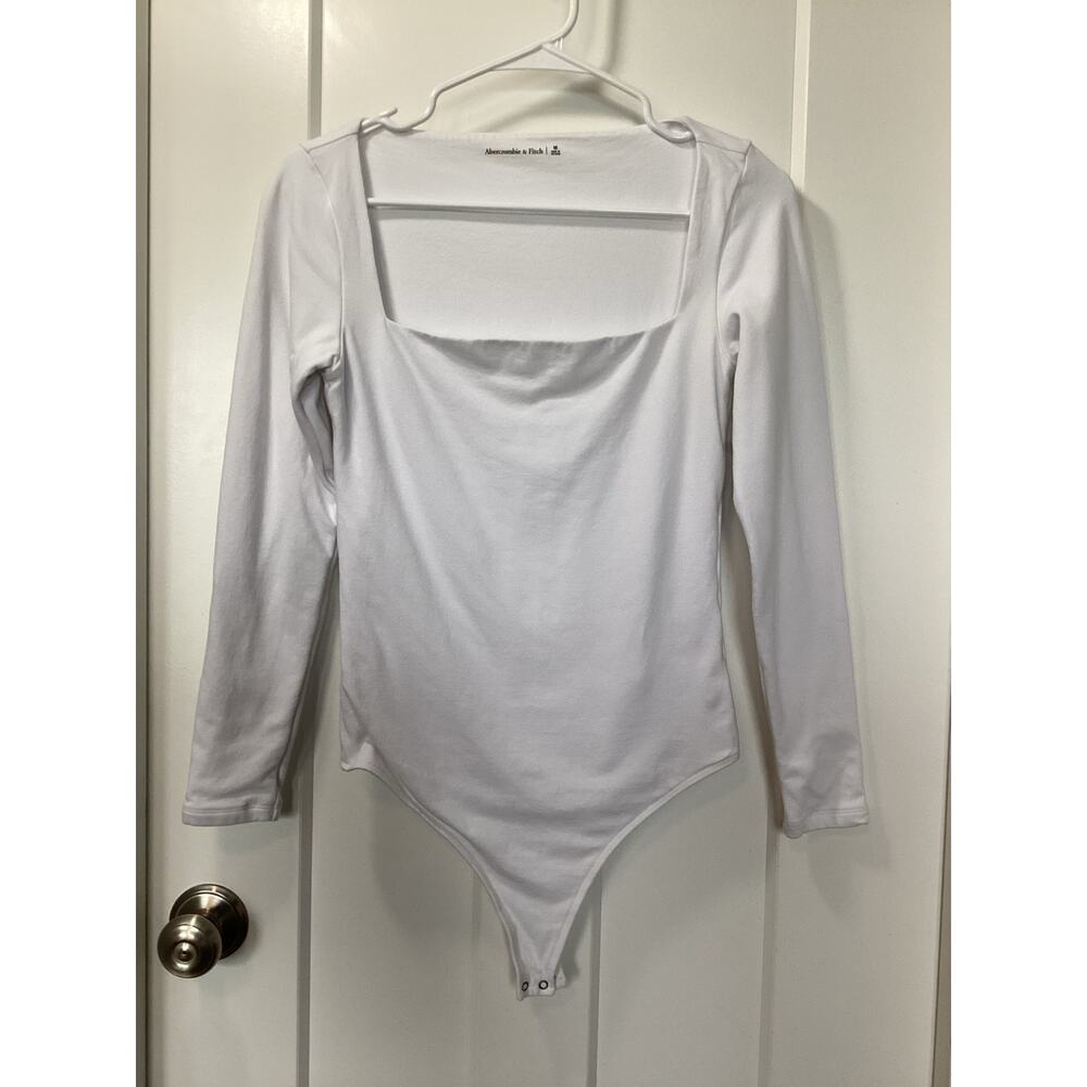 Abercrombie‎ & Fitch Women's Square Neck Long Sleeve Bodysuit White Size Medium